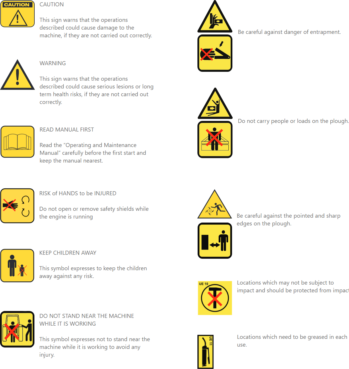 Mounted X Type Tandem Disc Harrow Warning Signs & Meanings