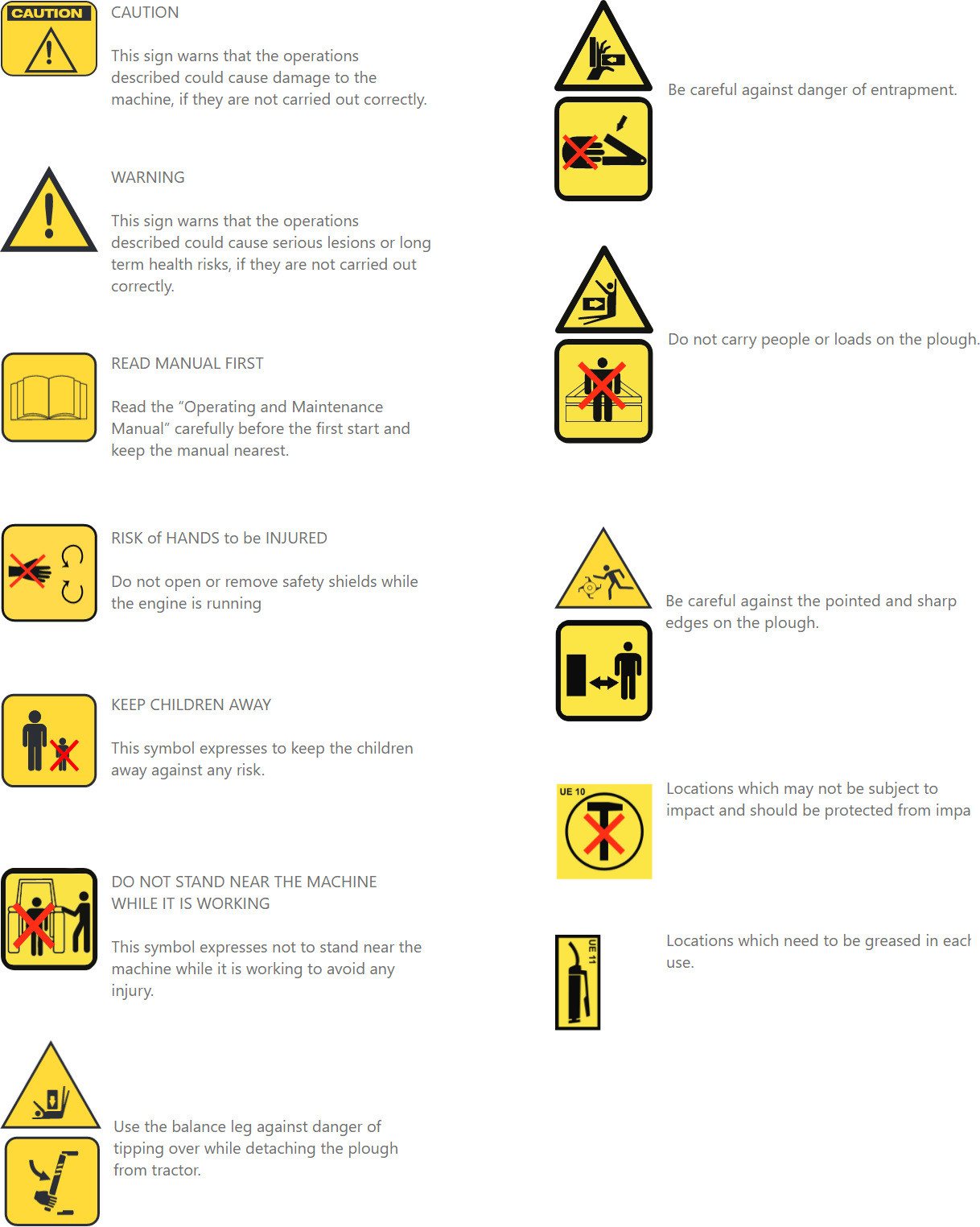 Trailed V Type Heavy Disc Harrow Warning Signs & Meanings